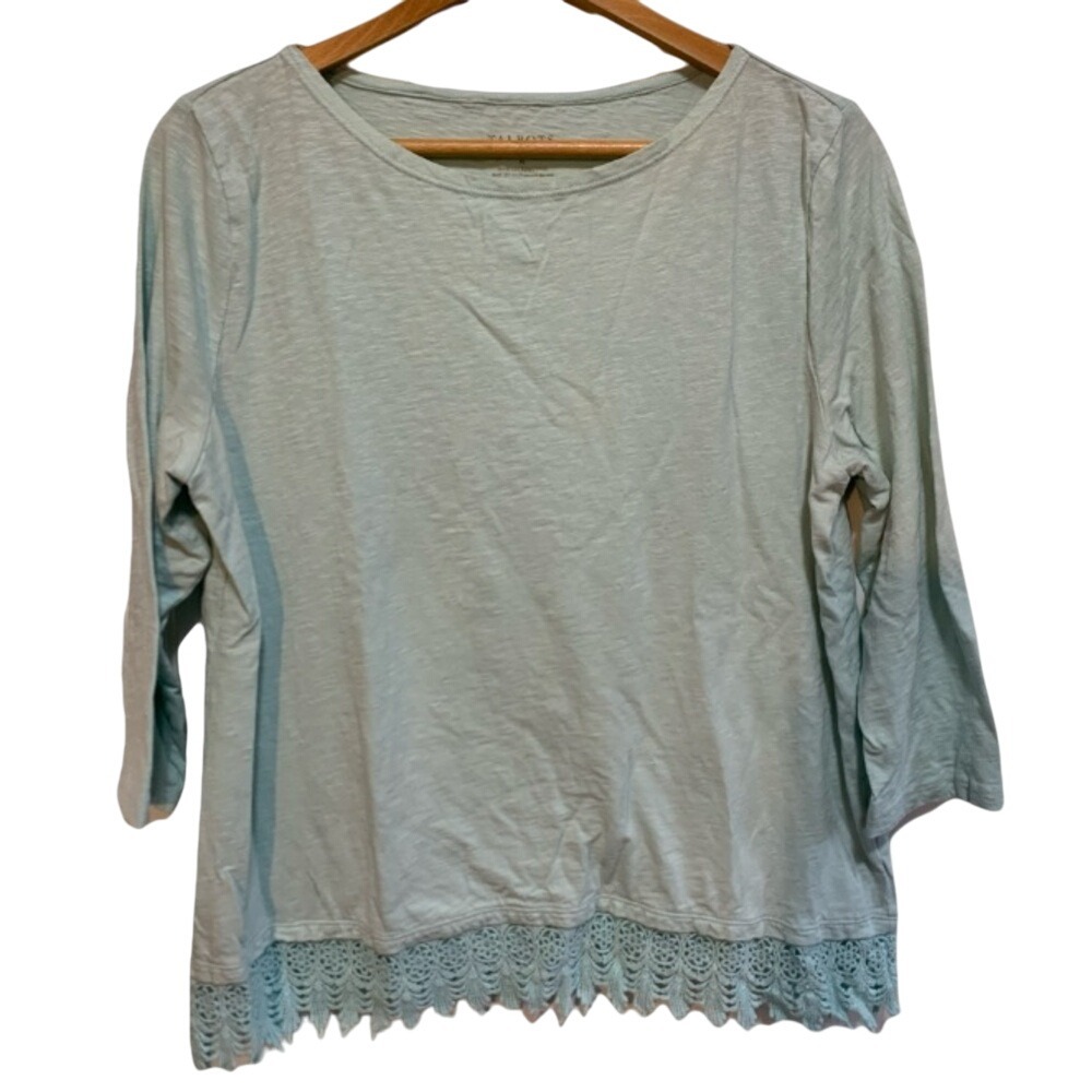 Talbots Top Shirt Med Aqua Lace Trim 3/4 Sleeve‎ Casual fairy romantic feminine